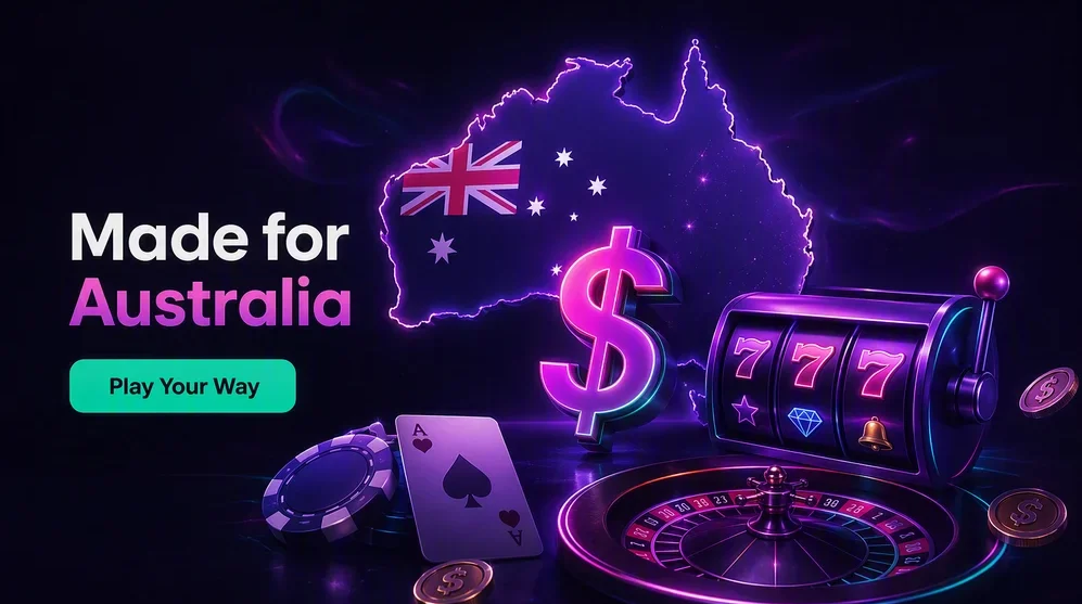 Australian map with dollar sign and pokies icon