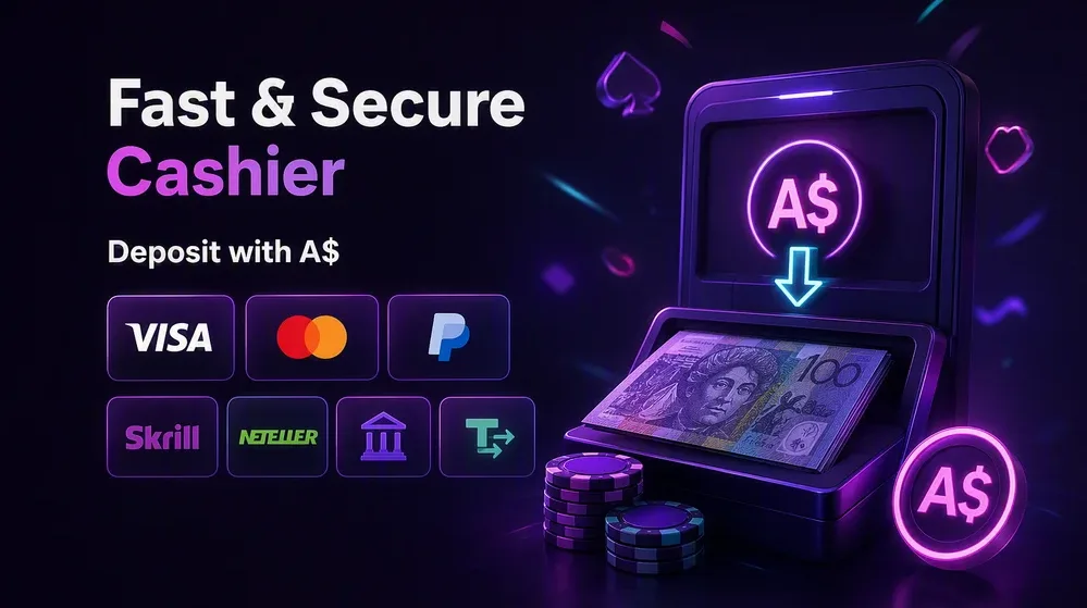 Cashier screen with A$ deposit icons