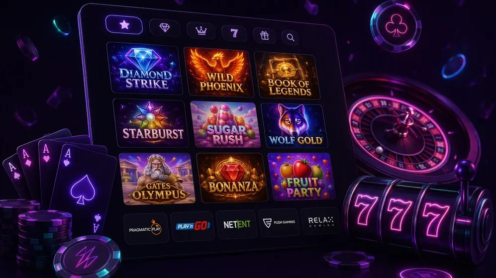 Game lobby grid with provider logos and filters