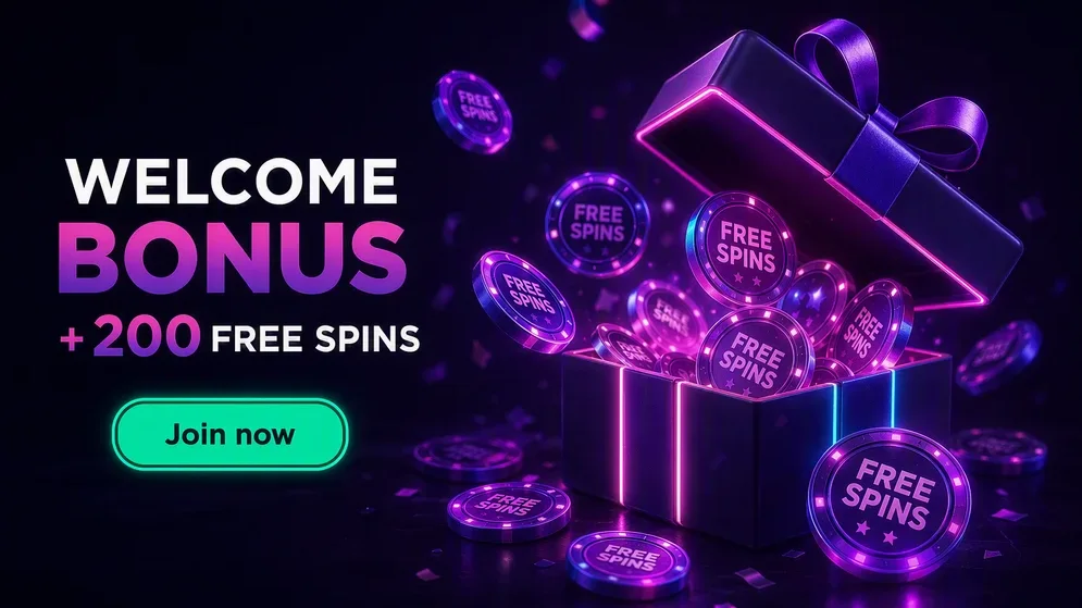 Gift box with free spins coins spilling out